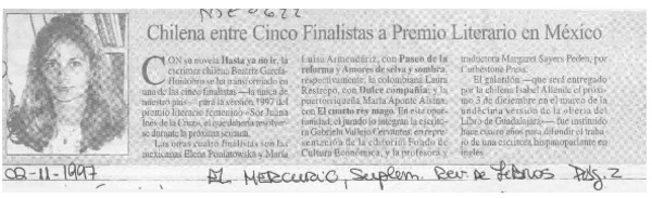 Chilena entre cinco finalistas a Premio Literario en México  [artículo].