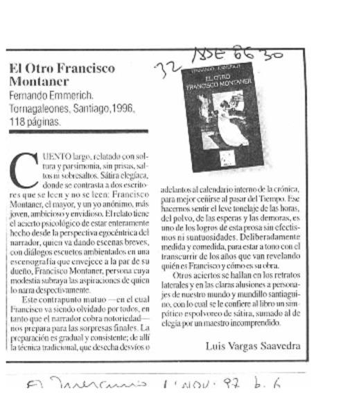 El otro Francisco Montaner  [artículo] Luis Vargas Saavedra.