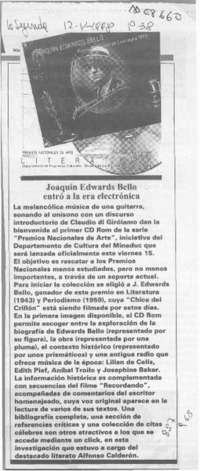 Joaquín Edwards Bello entró a la era electrónica  [artículo].