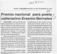 Premio Nacional para poeta vallenarino Erasmo Bernales  [artículo].