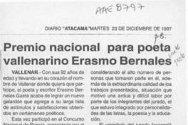 Premio Nacional para poeta vallenarino Erasmo Bernales  [artículo].