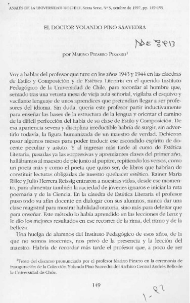 El doctor Yolando Pino Saavedra  [artículo] Marino Pizarro Pizarro.