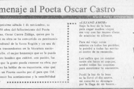 Homenaje al poeta Oscar Castro  [artículo] Mario Pérez Arredondo.