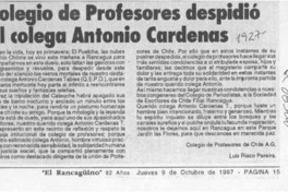 Colegio de Profesores despidió al colega Antonio Cárdenas  [artículo] Luis Riesco Pereira.
