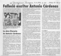 Falleció escritor Antonio Cárdenas  [artículo].