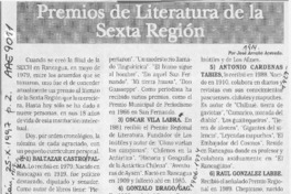 Premios de Literatura de la Sexta región  [artículo] José Arraño Acevedo.