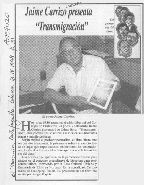 Jaime Carrizo presenta "Transmigración"  [artículo].