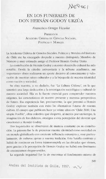 En los funerales de don Hernán Godoy Urzúa  [artículo] Francisco Orrego Vicuña.