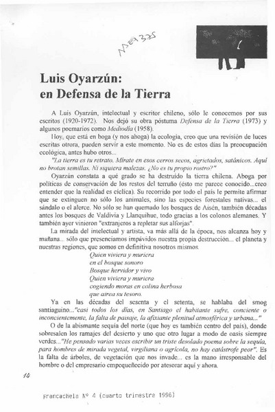 Luis Oyarzún, en defensa de la tierra  [artículo].