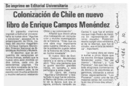 Colonización de Chile en nuevo libro de Enrique Campos Menéndez  [artículo].