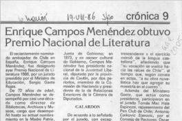Enrique Campos Menéndez obtuvo Premio Nacional de Literatura  [artículo].