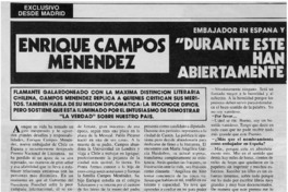 Enrique Campos Menéndez "Durante este gobierno varios premios han recaído en personas abiertamente contrarias al régimen"