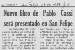 Nuevo libro de Pablo Cassi será presentado en San Felipe