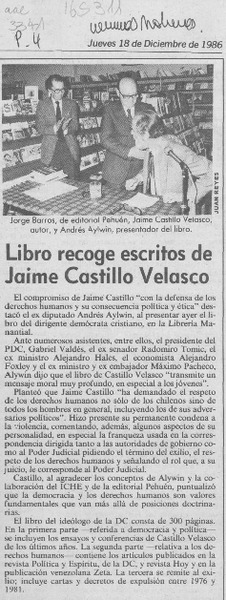 Libro recoge escritos de Jaime Castillo Velasco
