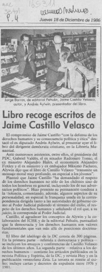 Libro recoge escritos de Jaime Castillo Velasco