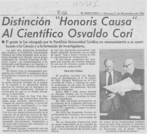 Distinción "Honoris causa" al científico Osvaldo Cory