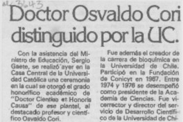 Doctor Osvaldo Cori distinguido por la UC.