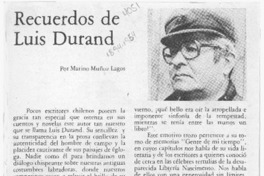 Recuerdos de Luis Durand  [artículo] Marino Muñoz Lagos.