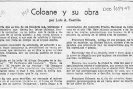 Coloane y su obra  [artículo] Luis A. Castillo.