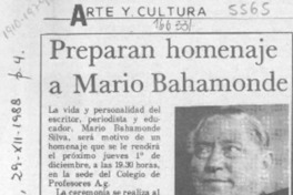 Preparan homenaje a Mario Bahamonde  [artículo].
