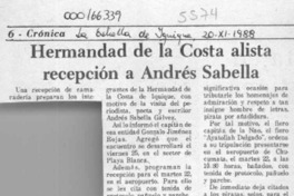 Hermandad de la costa alista recepción a Andres Sabella  [artículo].