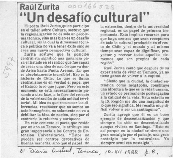 "Un Desafío cultural"  [artículo].