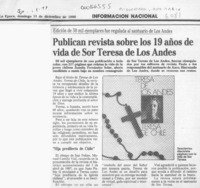 Publican revista sobre los 19 años de vida de Sor Teresa de Los Andes  [artículo].