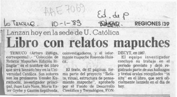 Libro con relatos mapuches