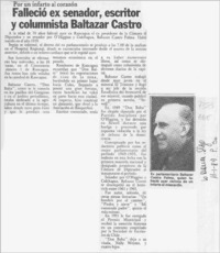 Falleció ex senador, escritor y columnista Baltazar Castro  [artículo].