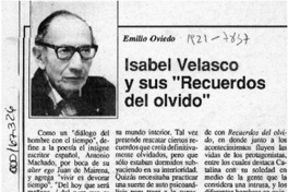Isabel Velasco y sus "Recuerdos del olvido"  [artículo] Emilio Oviedo.