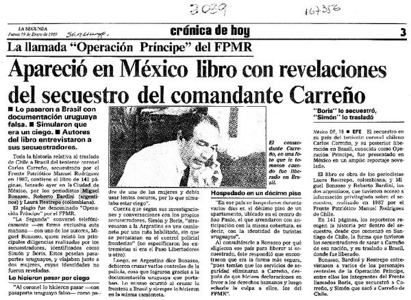 Aparecío en México libro con revelaciones del secuestro del comandante Carreño  [artículo].