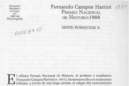 Fernando Campos Harriet, Premio Nacional de Historia 1988  [artículo] Erwin Robertson R.