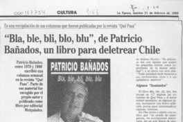 "Bla, ble, bli, blo, blu", de Patricio Bañados, un libro para deletrear Chile  [artículo].
