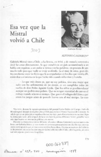 Esa vez que la Mistral volvió a Chile  [artículo] Alfonso Calderón.