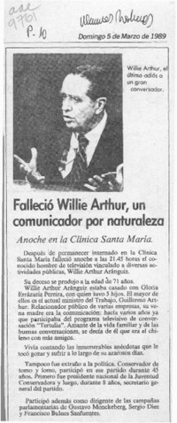 Falleció Willie Arthur, un comunicador por naturaleza