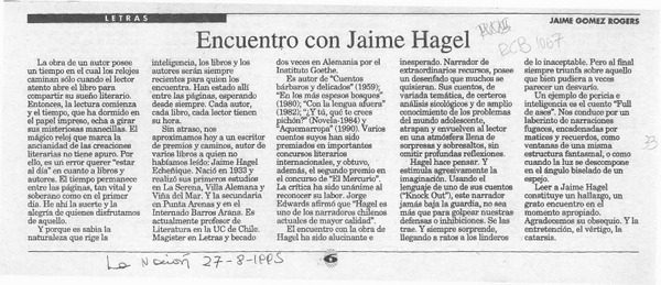 Encuentro con Jaime Hagel  [artículo] Jaime Gómez Rogers.