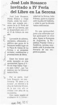José Luis Rosasco invitado a IV Feria del Libro en La Serena  [artículo].