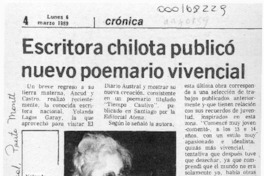 Escritora chilota publicó nuevo poemario vivencial  [artículo].