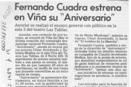 Fernando Cuadra estrena en Viña su "Aniversario"  [artículo].