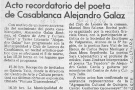 Acto recordatorio del poeta de Casablanca Alejandro Galaz