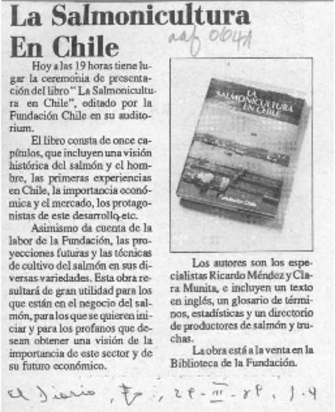 La Salmonicultura en Chile  [artículo].