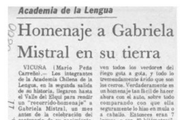 Homenaje a Gabriela Mistral en su tierra  [artículo] Mario Peña Carreño.
