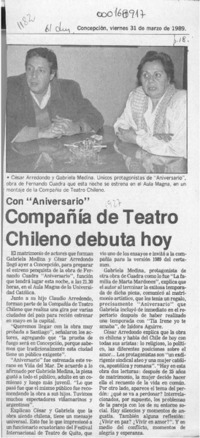 Compañía de teatro chileno debuta hoy  [artículo].