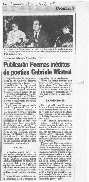 Publicarán poemas inéditos de poetisa Gabriela Mistral
