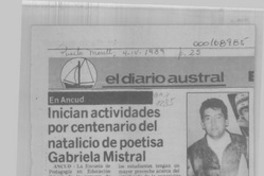 Inician actividades por centenario del natalicio de poetisa Gabriela Mistral