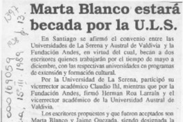 Marta Blanco estará becada por la U. L. S.  [artículo].