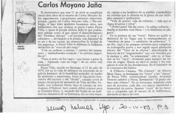 Carlos Moyano Jaña  [artículo] Andrés Sabella.