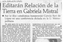 Editarán relación de la tierra en Gabriela Mistral  [artículo].