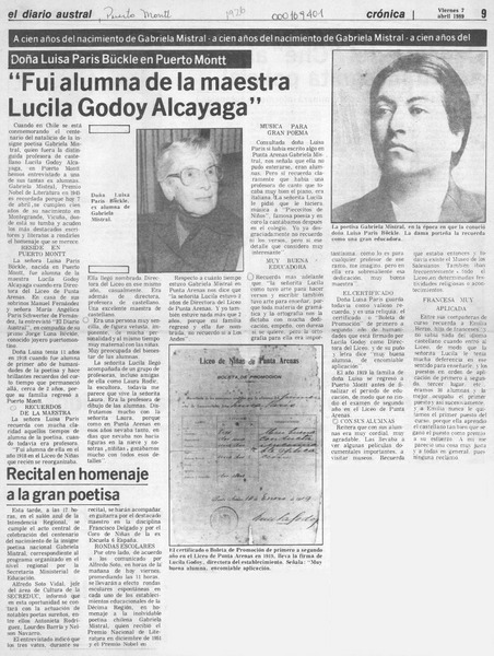 "Fui alumna de la maestra Lucila Godoy Alcayaga"