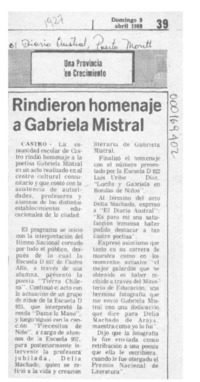 Rindieron homenaje a Gabriela Mistral  [artículo].